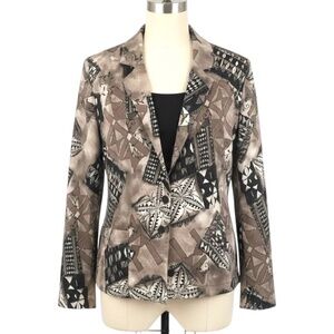 Women’s Abstract Print  Blazer Jacket Neutral Brown Black